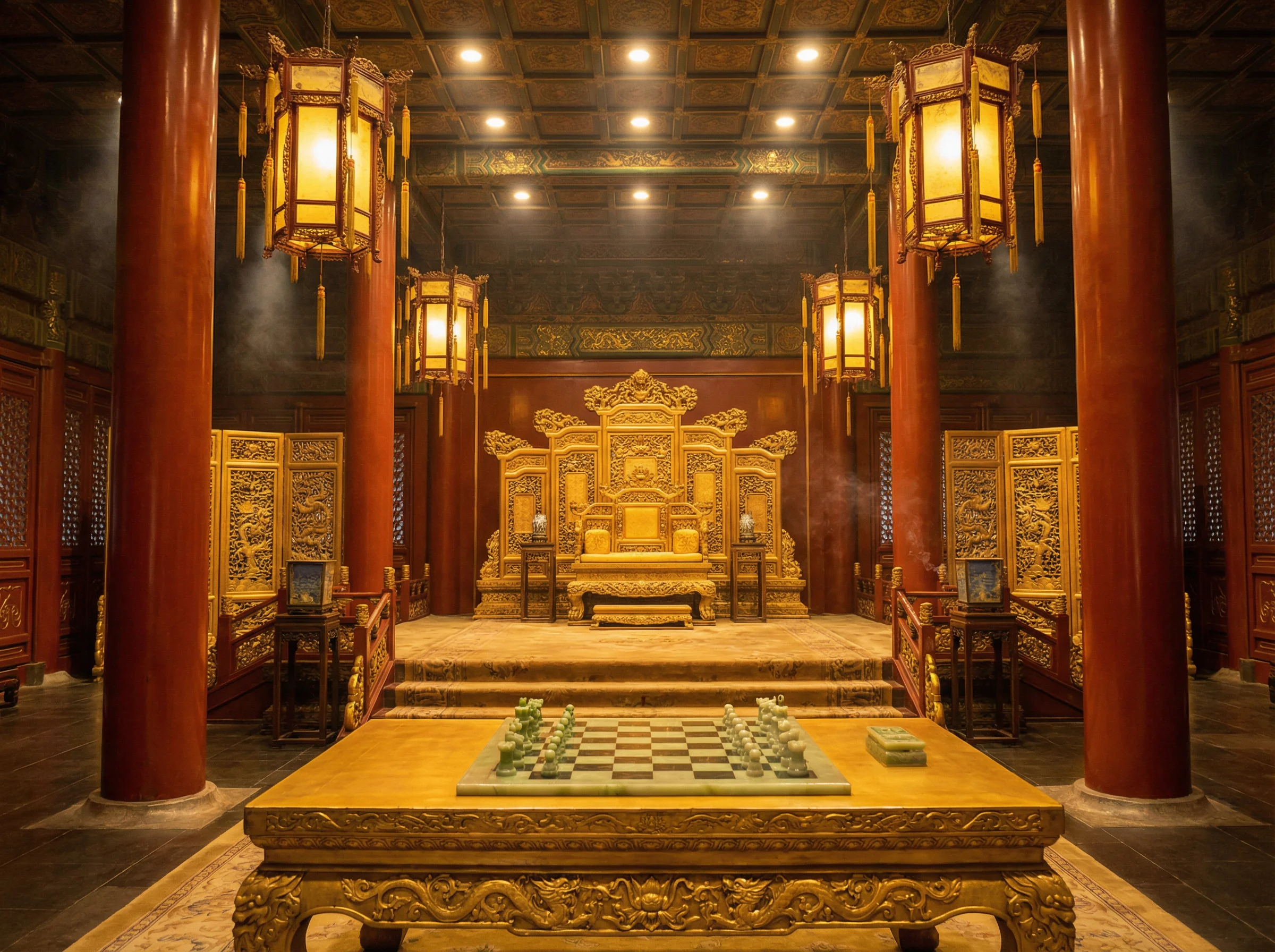 紫禁城金銮殿内景与棋盘 - 德州扑克 帝王弈道